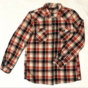 Flannel faux fur-lined plaid shirt jacket